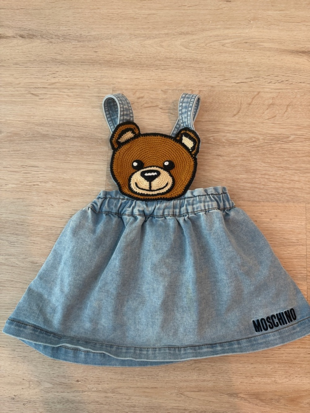 Moschino Light Blue Denim Dress with Brown Teddy Applique